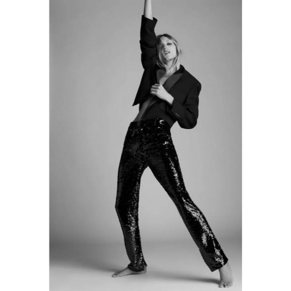 Black Zara High-Waisted Sequin Pants w/ Side-Slit Hem (NWT)